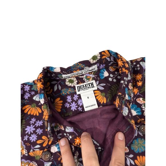 Duluth Trading Co Kids Free Swingin' Flannel Shirt Floral Butterfly Girl Size 6 - Picture 4 of 7